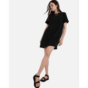 Madewell MWL Airyterry Short Sleeve Sweatshirt Dress S Black Casual Loungewear